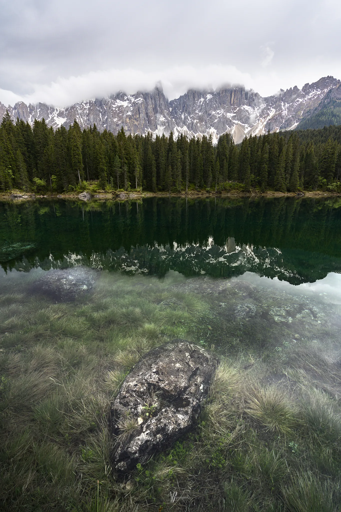Lago di Carezza, Vertical, Dolomites, Italy, photograph by Yaniv Bekerman